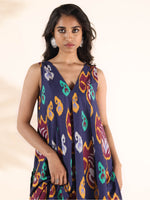 Thumbnail for trueBrowns Purple Cotton Ikat Sleeveless Kurta Pant Set - Distacart