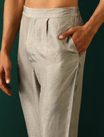 Thumbnail for trueBrowns Men's Grey Silk Co-ord Set Yoke Detail - Distacart