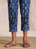 Thumbnail for trueBrowns Indigo Dabu Zig-Zag Motifs Print Cotton Sleeveless Co-Ord Set - Distacart