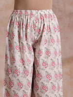 Thumbnail for trueBrowns Pink Green Buta On White Block Print Cotton High-Low Co-Ord Set - Distacart