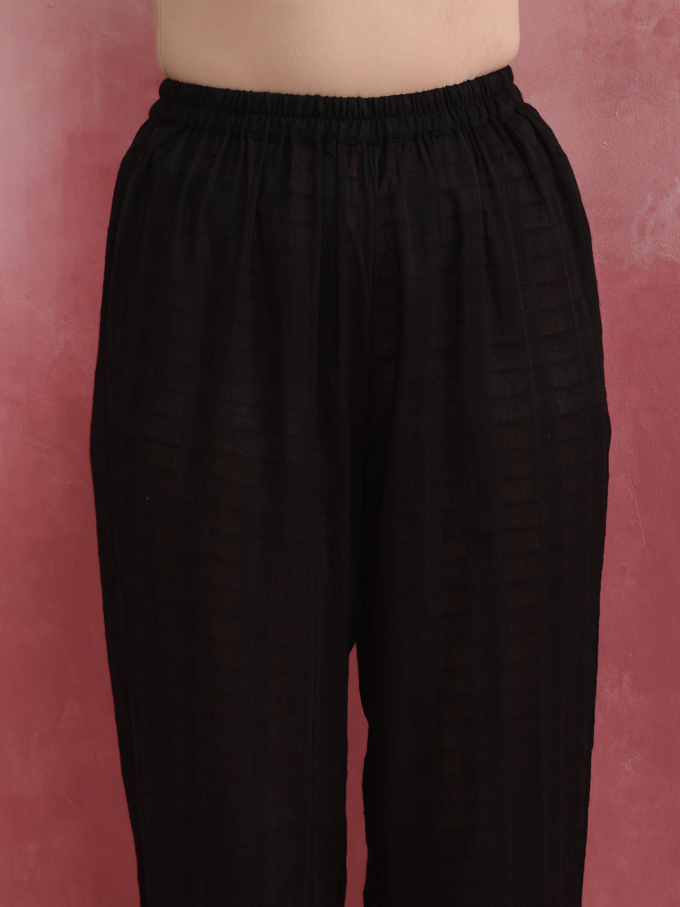 trueBrowns Black Cotton Dobby Kurta Co-ord set - Distacart