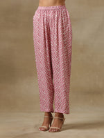 Thumbnail for trueBrowns Light Mauve Bandhani Printed Silk Kaftan Kurta Pant Set - Distacart