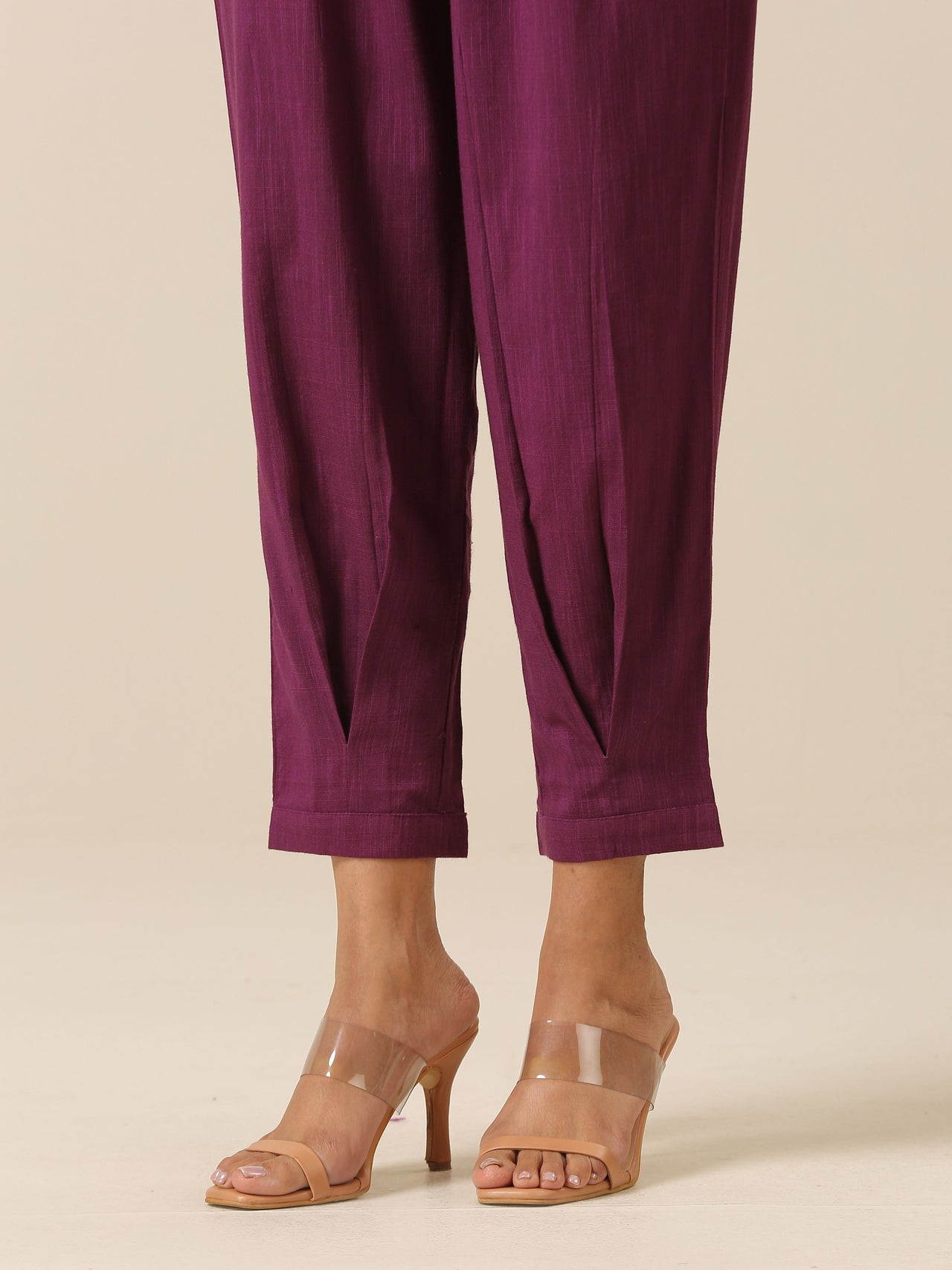 trueBrowns Plum Purple Slub Texture Pleated Co-Ord Set - Distacart