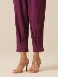 Thumbnail for trueBrowns Plum Purple Slub Texture Pleated Co-Ord Set - Distacart