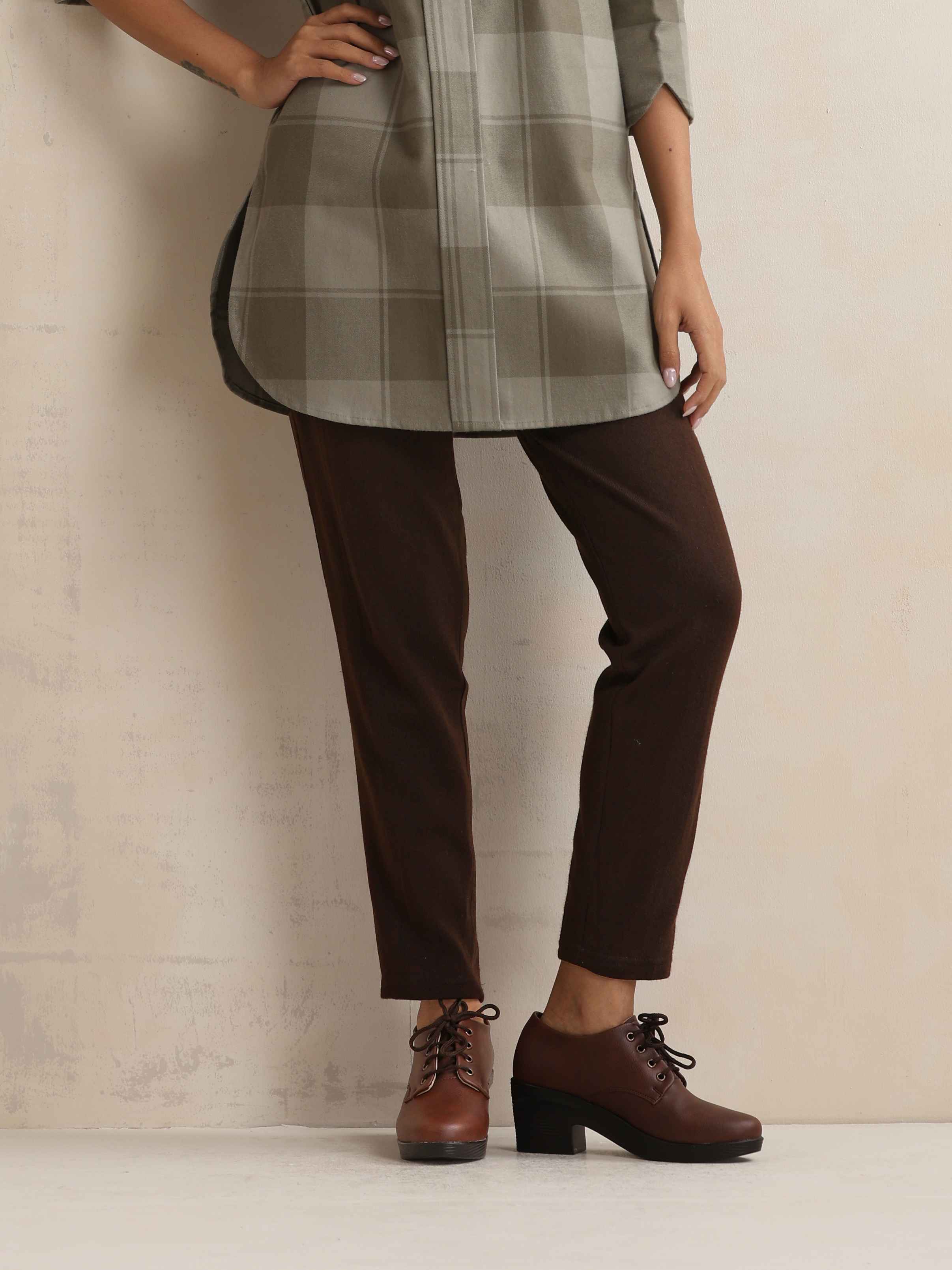 trueBrowns Green Check High Neck Winter Top - Distacart