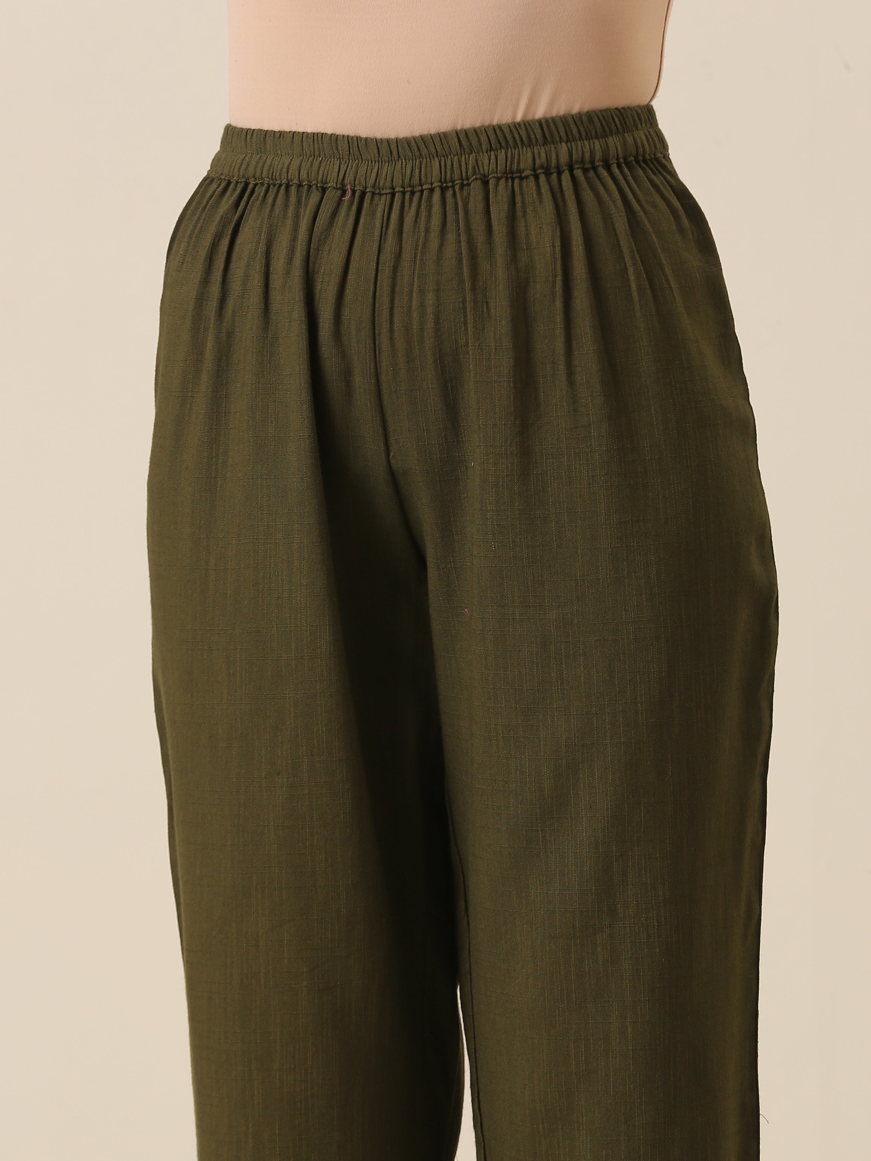 trueBrowns Olive Green Slub Texture Baggy Sleeve Co-Ord Set - Distacart