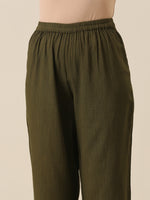 Thumbnail for trueBrowns Olive Green Slub Texture Baggy Sleeve Co-Ord Set - Distacart