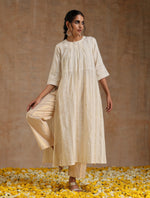 Thumbnail for trueBrowns Ivory Gold Cotton Neck Pleat Kurta Set - Distacart
