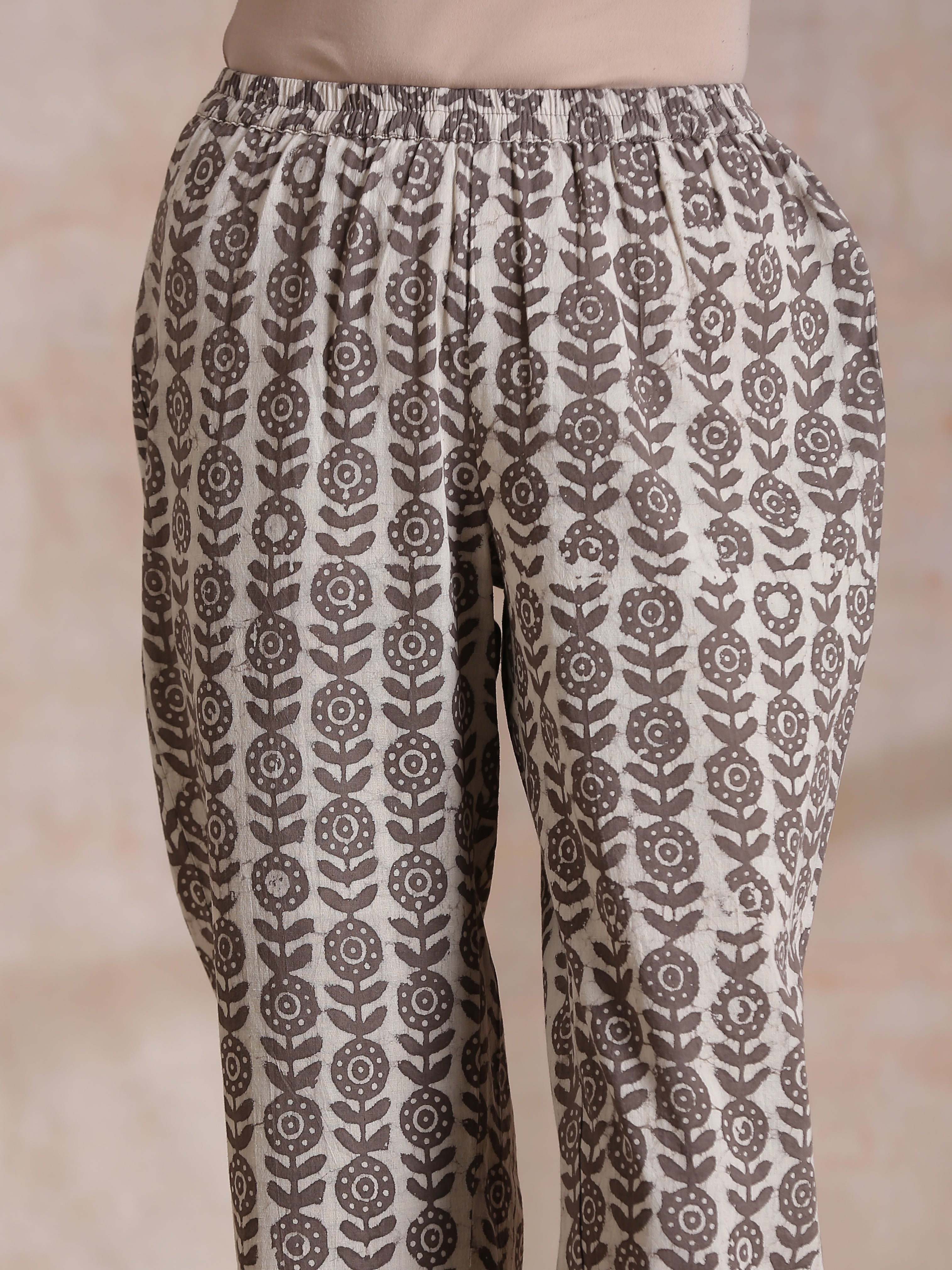 trueBrowns Clay Dabu Overall Print Cotton Panel Kaftan Kurta Pant Set - Distacart