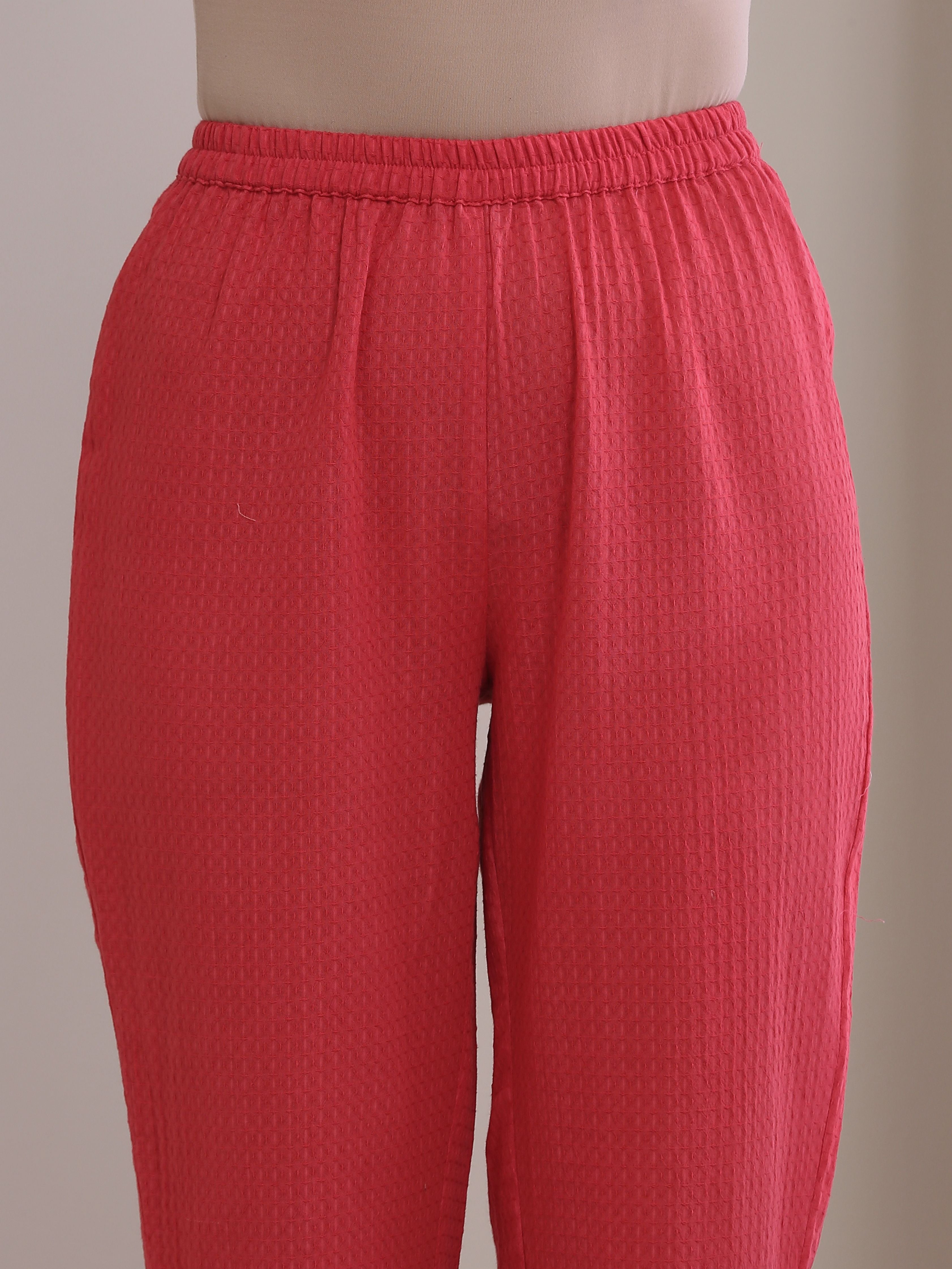 trueBrowns Bright Pink Dobby Boxy Fit High Low Co-Ord Set - Distacart