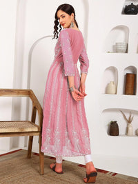 Thumbnail for HERE&NOW Women Chikankari Embroidered Thread Work Georgette Anarkali Kurta - Distacart