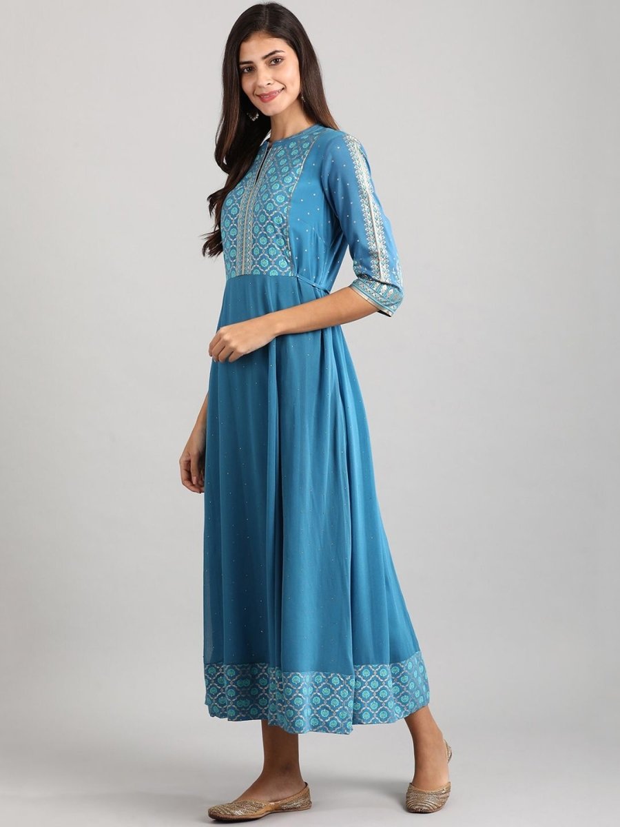 AURELIA Women Blue Printed Maxi Dress - Distacart