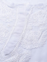 Thumbnail for ADA Women White & Black Chikankari Embroidered Handloom Kurta & Slip with Churidar - Distacart