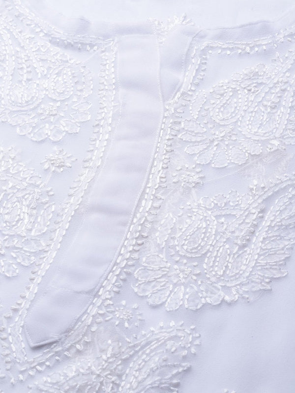 ADA Women White & Black Chikankari Embroidered Handloom Kurta & Slip with Churidar - Distacart