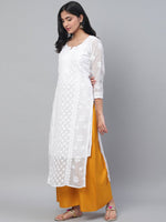 Thumbnail for ADA Women White Chikankari Hand Embroidered Semi-Sheer Straight Kota Handloom Kurta - Distacart