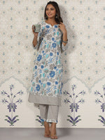 Thumbnail for Ode by House of Pataudi Ethnic Motifs Printed Gotta Patti Pure Cotton Kurta with Trousers - Distacart