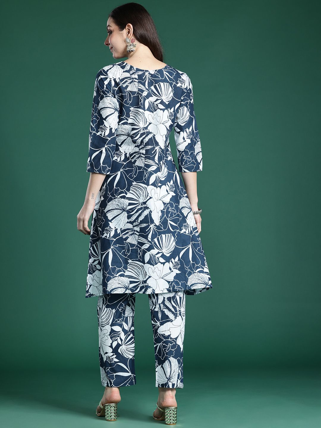 Indo Era Floral Printed Pure Cotton Kurta with Trousers