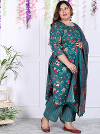 Thumbnail for Swasti Plus Size Floral Printed Regular Pure Cotton Kurta with Trousers & Dupatta