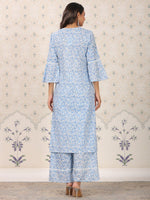 Thumbnail for Ode by House of Pataudi Floral Printed Bell Sleeves Pure Cotton Kurta With Palazzos - Distacart