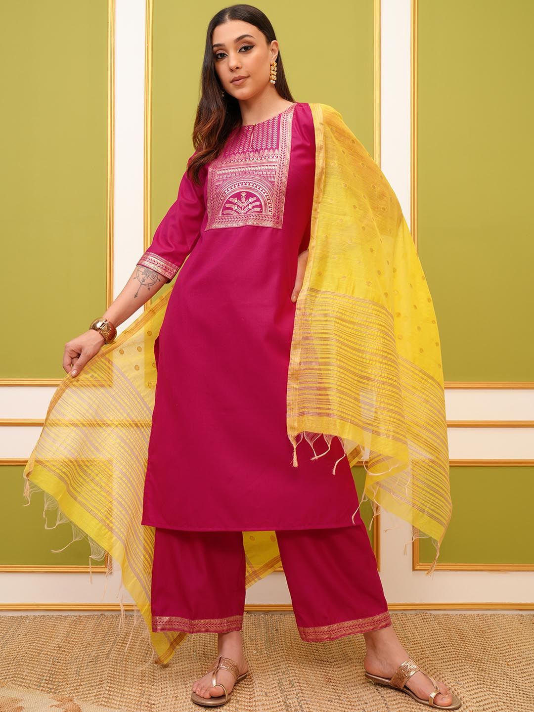 Vishudh Women Ethnic Motifs Printed Regular Kurta with Palazzos & With Dupatta