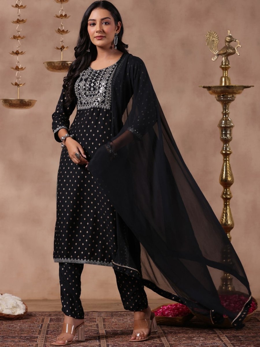 Anubhutee Ethnic Motifs Embroidered Regular Thread Work Kurta With Trousers & Dupatta - Distacart