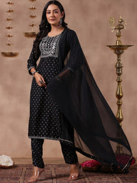 Thumbnail for Anubhutee Ethnic Motifs Embroidered Regular Thread Work Kurta With Trousers & Dupatta - Distacart