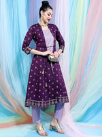 Thumbnail for Vishudh Women Ethnic Motifs Printed Empire Kurta with Trousers & Jacket - Distacart