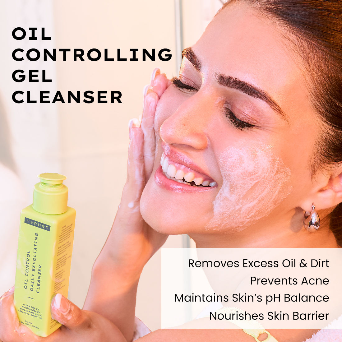 Hyphen By Kriti Sanon Oil Control Daily Exfoliating Cleanser, 2% AHA + BHA Salicylic Acid Face Wash for Oily Skin & Acne - Distacart