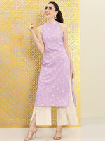 Thumbnail for Ode by House of Pataudi Women Lavender & White Floral Printed Rozana Kurta - Distacart