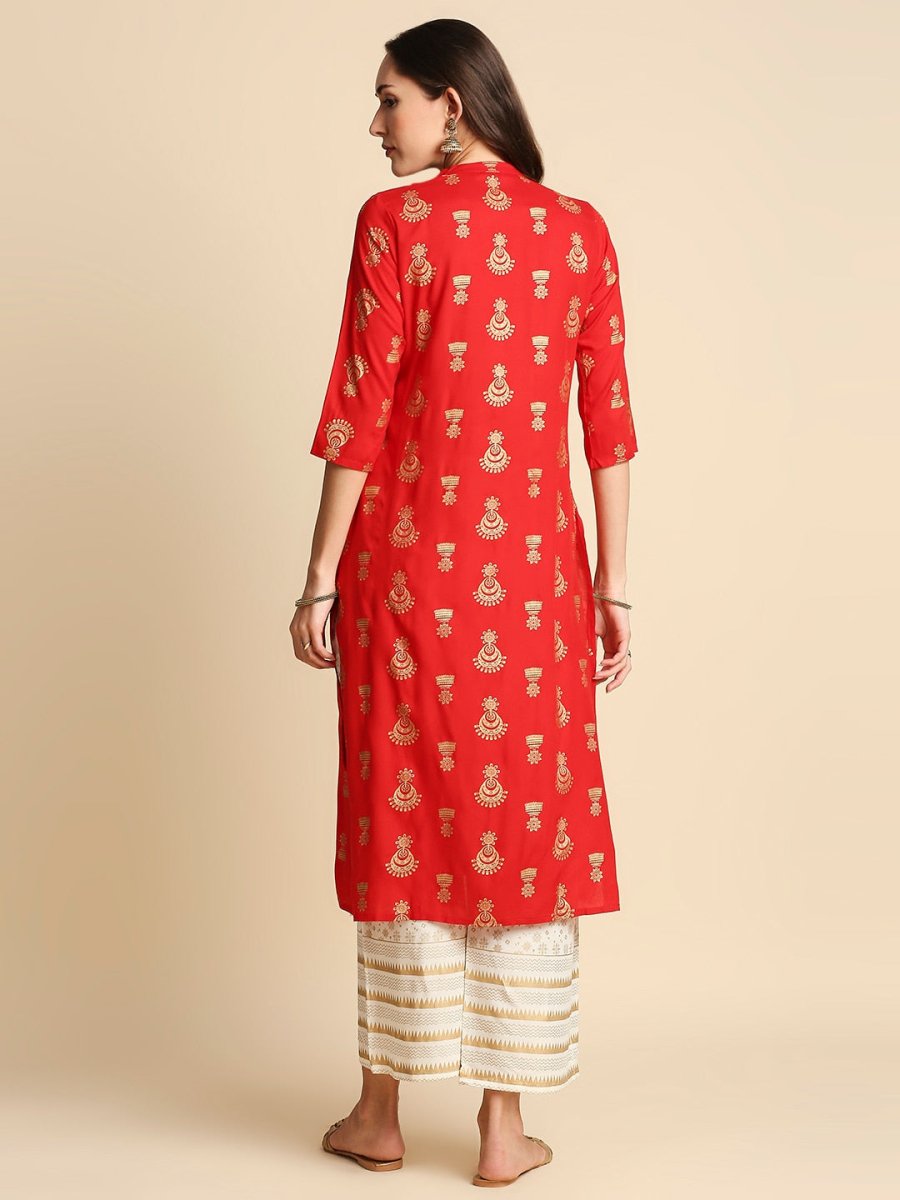 Anubhutee Tie-Neck Ethnic Foil Print Kurta Set - Distacart