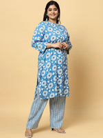 Thumbnail for Sztori Plus Size Ethnic Motifs Printed Pure Cotton Kurta & Trouser - Distacart