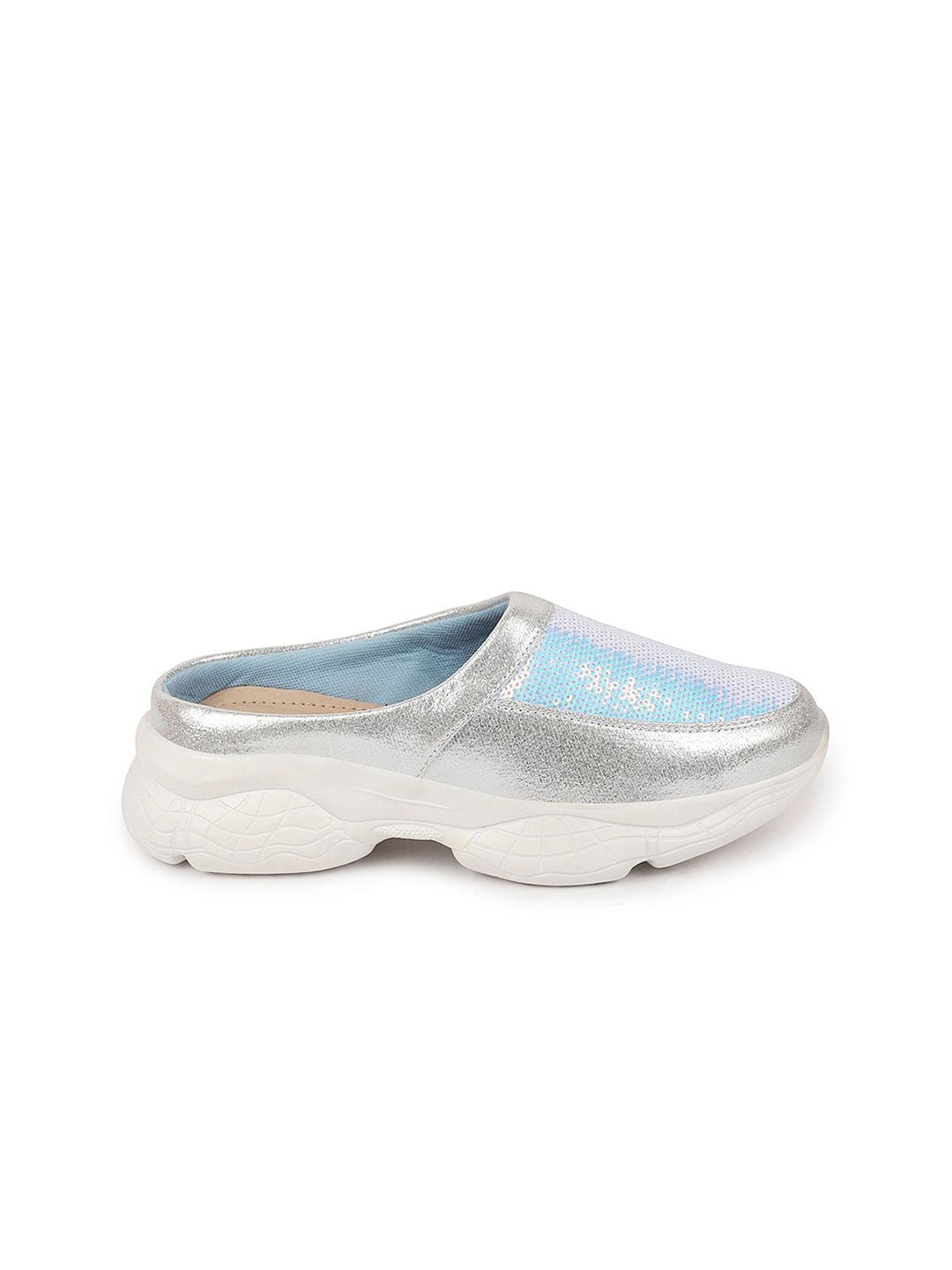 FAUSTO Women's Silver Back Open Embellished Slip On Mules
