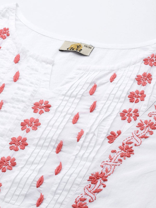 ADA Ethnic Motifs Chikankari Embroidered Floral Kurta - Distacart
