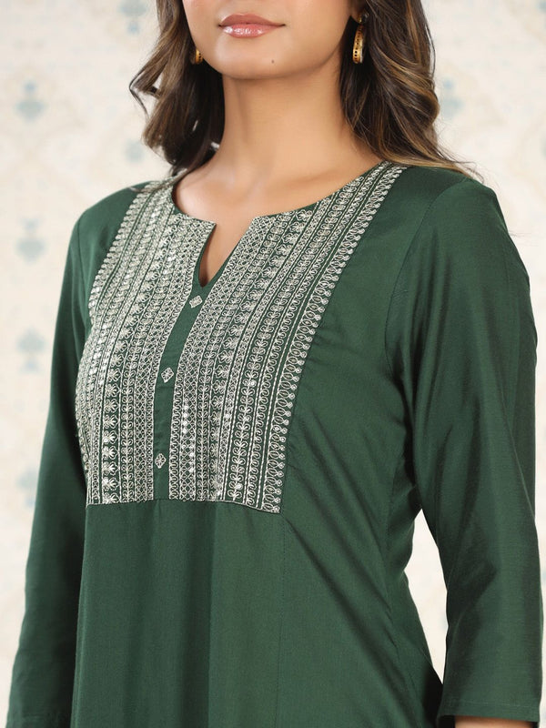 Ode by House of Pataudi Embroidered Gota Patti Straight Kurta With Trousers & Dupatta - Distacart