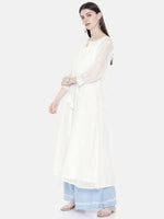 Thumbnail for ADA Women White Embroidered Layered A-Line Chikankari Sustainable Kota Handloom Kurta - Distacart