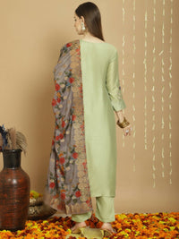 Thumbnail for Aastha Fashion Women's Green Chanderi Silk Elegant Jardoshi Semi Kurta with Trouser & Dupatta - Distacart