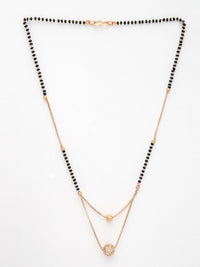 Thumbnail for NVR Women's Rose Gold CZ Stone-Studded & Beaded Layered Mangalsutra