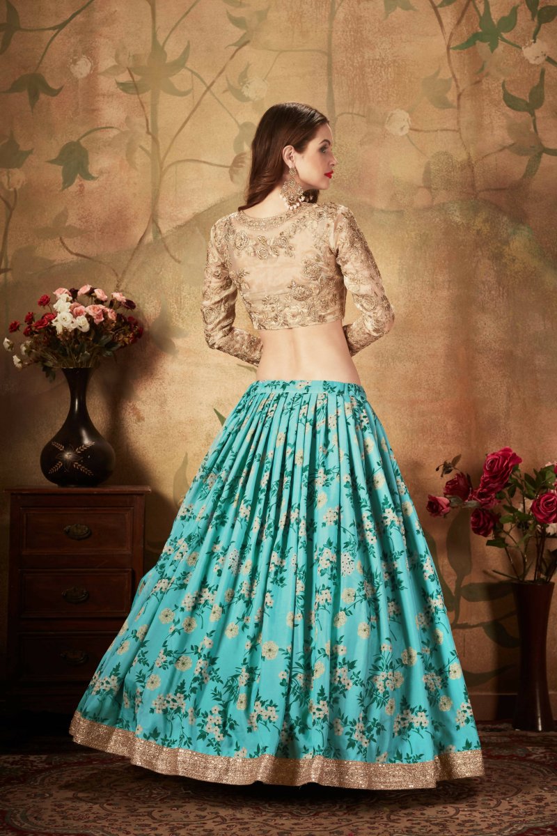 Aastha Fashion Women's Beautiful Sky Blue Sabyasachi Floral Digital Printed Organza Party Wear Lehenga Choli - Distacart