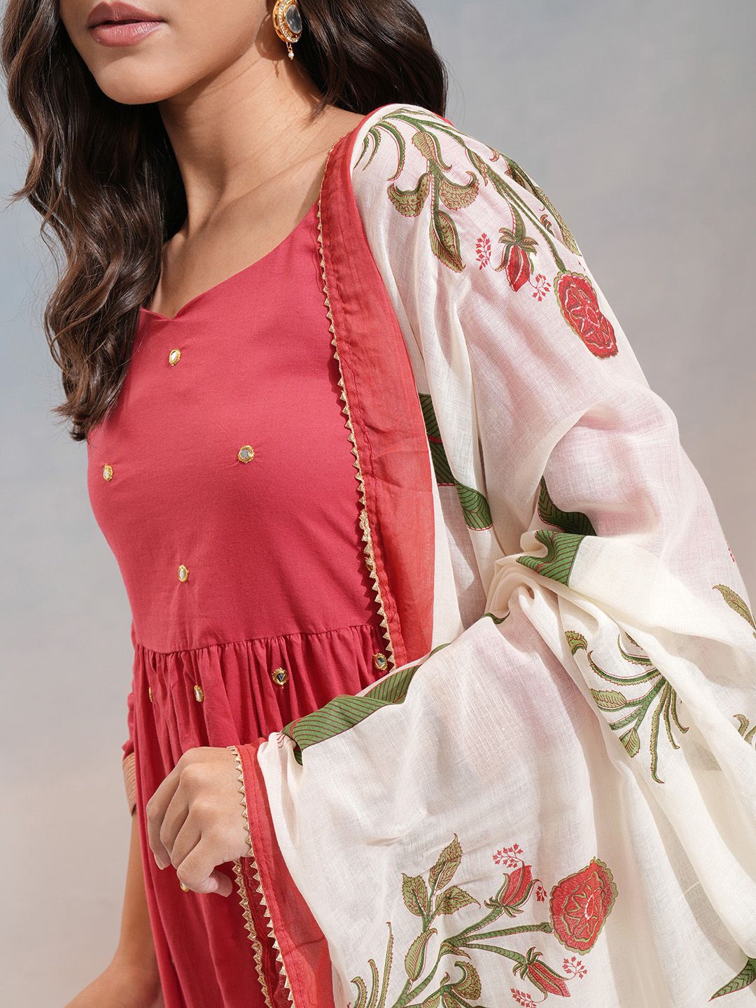 Vishudh Embroidered Thread Work Pure Cotton Kurta with Trousers & Dupatta - Distacart