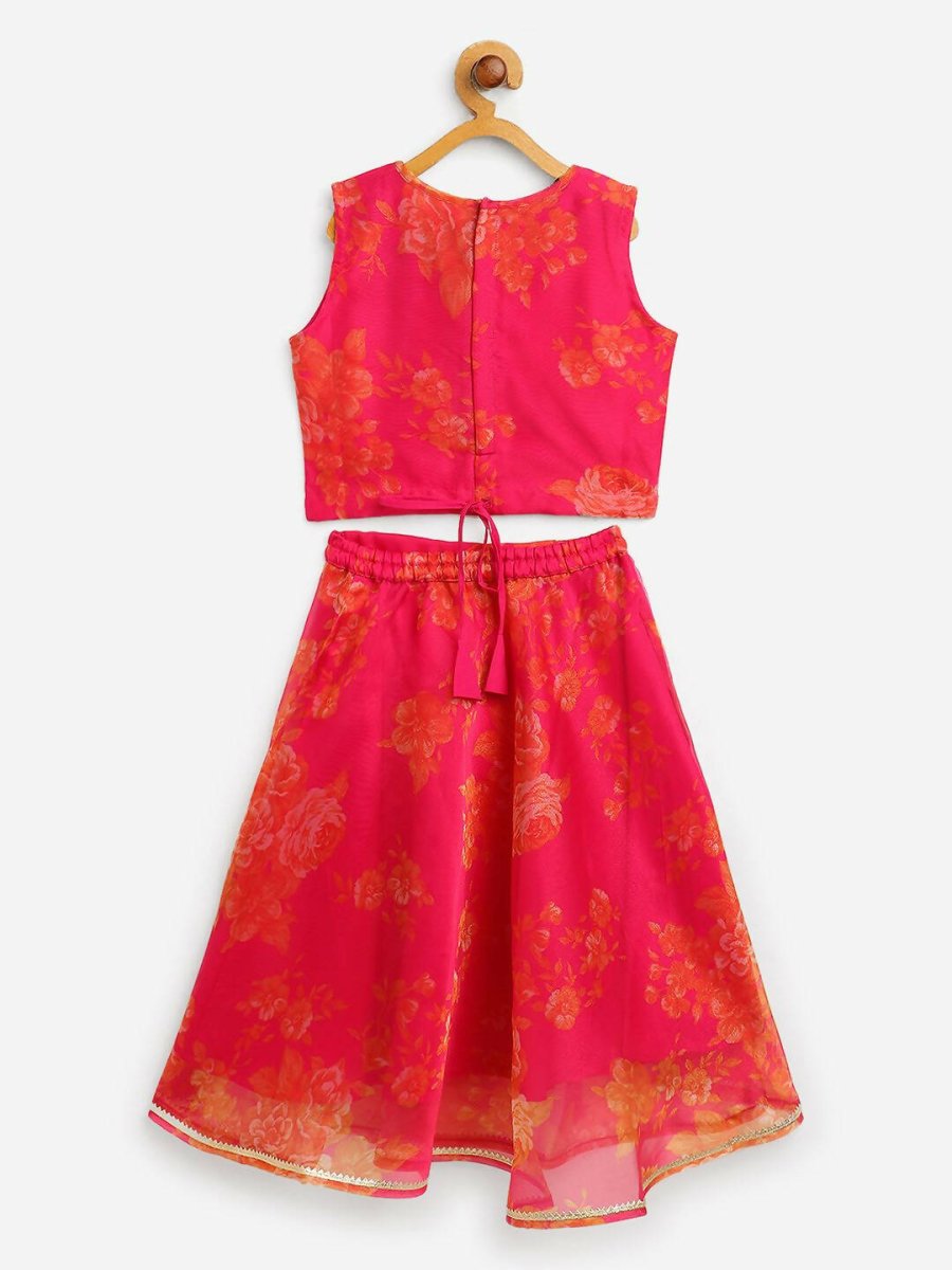 Ahalyaa Pink Organza Digital Print Kids Lehenga Choli For Girls - Distacart