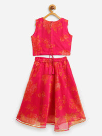 Thumbnail for Ahalyaa Pink Organza Digital Print Kids Lehenga Choli For Girls - Distacart