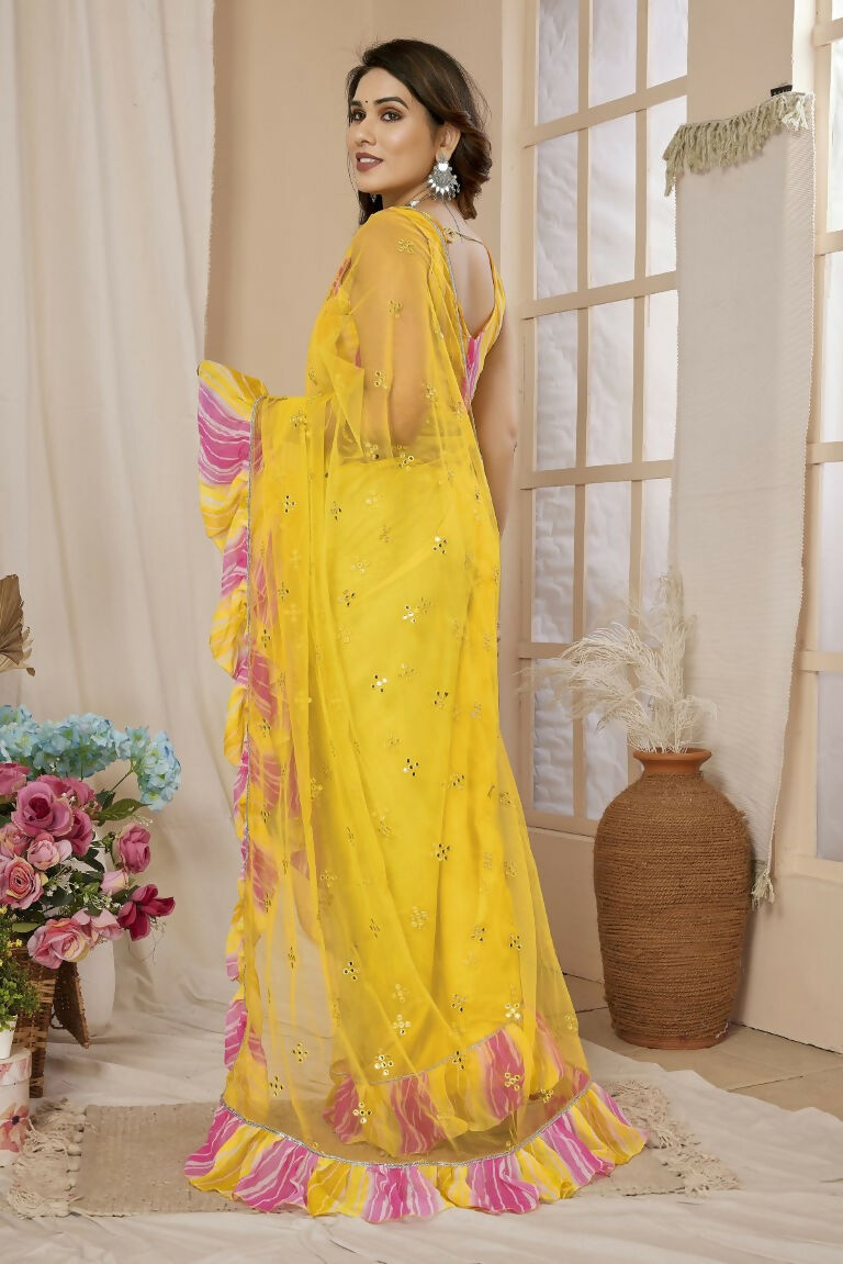 Partywear Designer Yellow Net Fancy Saree - Dyuti