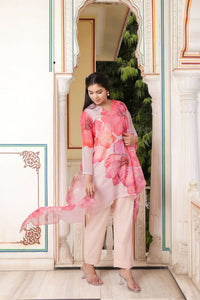 Thumbnail for Vaasva Women Ivory Tabby Slik Print & Embroidered Kurta, Pant & Dupatta set - Distacart
