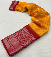 Thumbnail for Orange Jute Silk Ethnic Motifs Saree with Unstitched Blouse - A2M