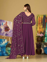 Thumbnail for Jyoti Fashion Women's Purple Georgette Embroidered Anarkali Kurta Pant Set With Dupatta