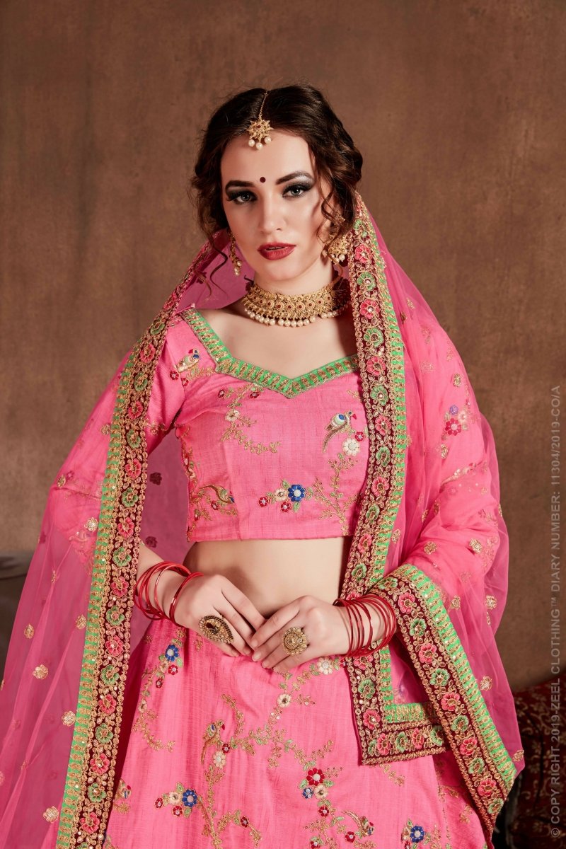 Aastha Fashion Women's Elegant Pink Designer Embroidered Bridal Wear Lehenga Choli - Distacart
