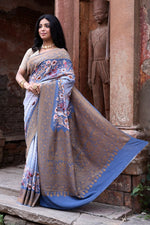 Thumbnail for Joban Fashion Dusty Blue Crepe Chiffon Pure Handloom Banarasi Silk Saree