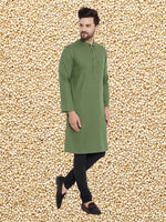 Thumbnail for Even Apparels Men's Solid Green Linen Kurta - Distacart