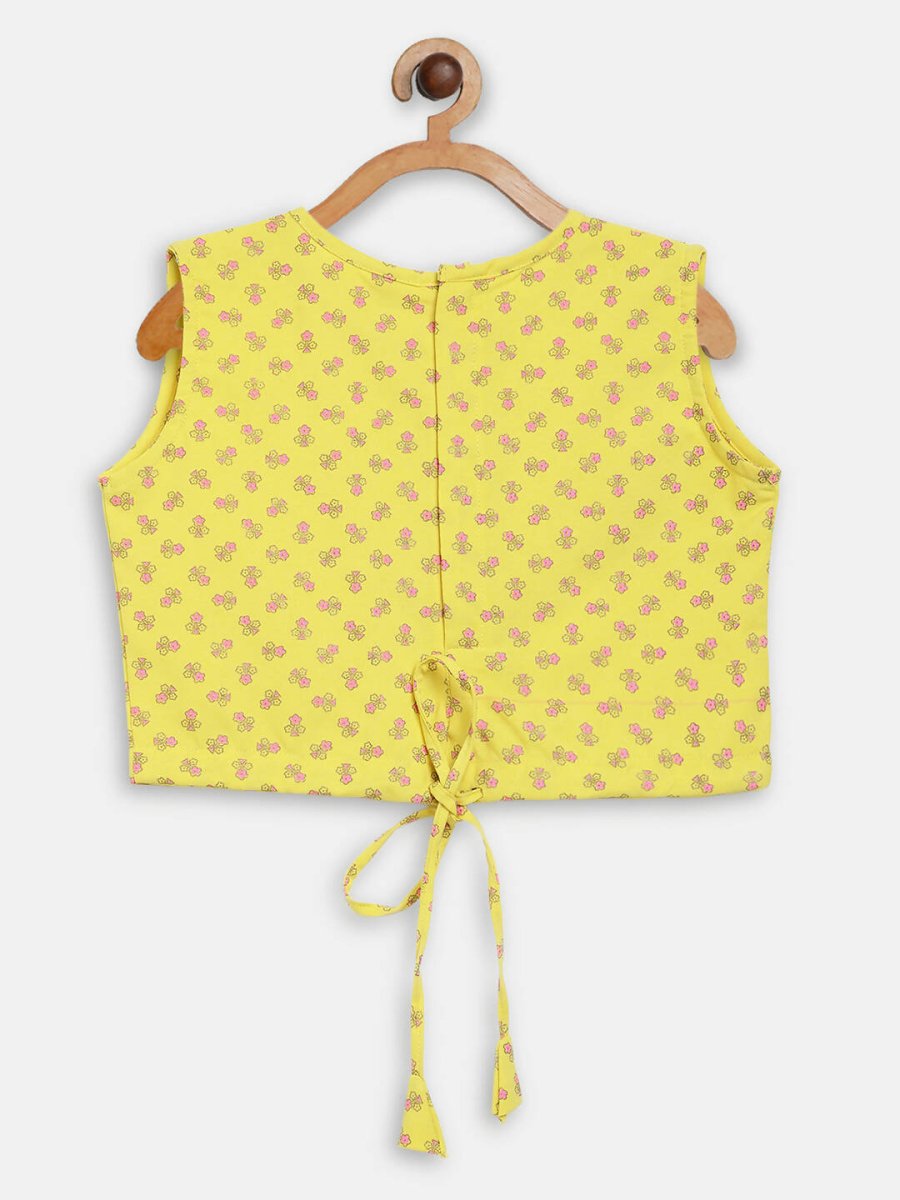 Ahalyaa Yellow Viscose Rayon Printed Kids Top & Palazzo Sets With Jacket For Girls - Distacart