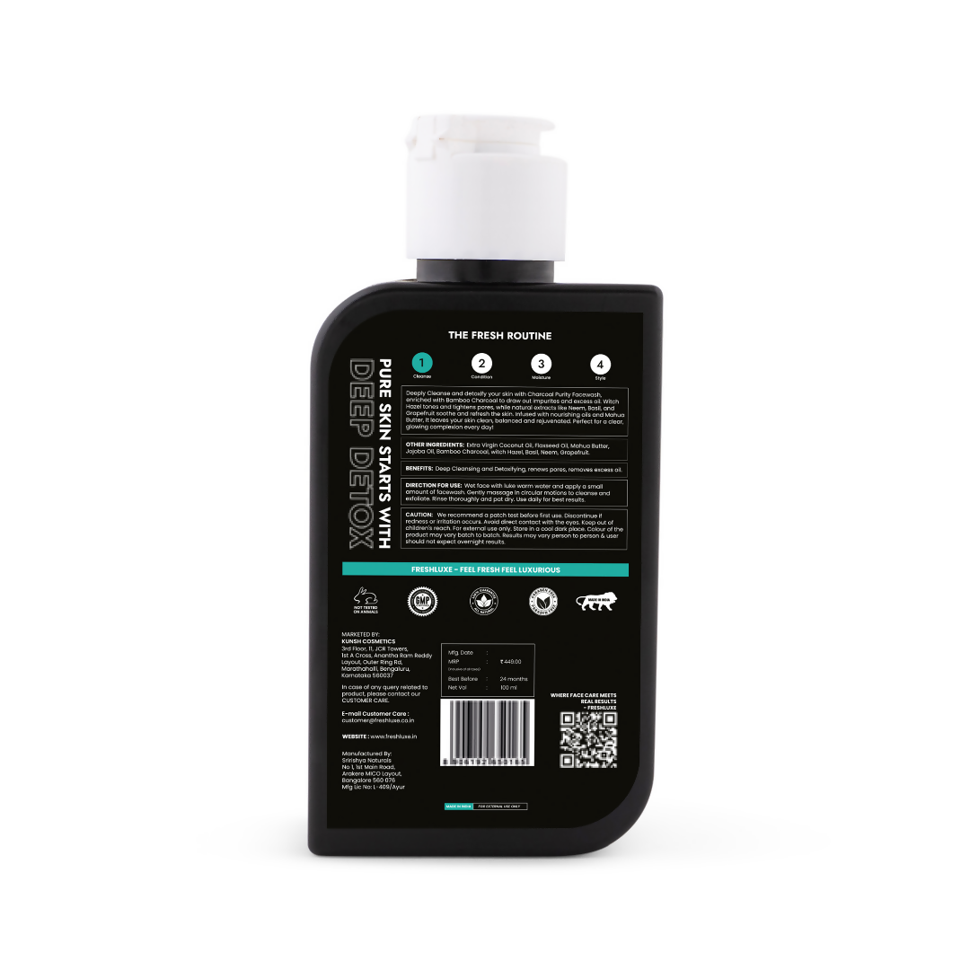 FreshLuxe Charcoal Purity Face Wash with Bamboo Charcoal & Witch Hazel